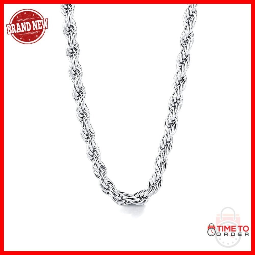 5mm Sterling Silver Twist Rope Chain Necklace 26 Inch Lobster Clasp